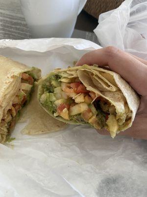 California burrito with guacamole and tomatoes