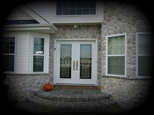 Double Entry Door in white finish with designer glass