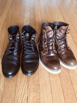 Thursday boots (left), Timberlands (right) back from the shop.