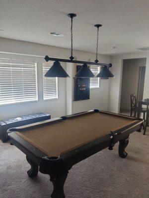 Pool table light installed