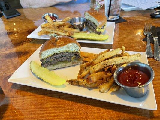 Double smash burger with fries