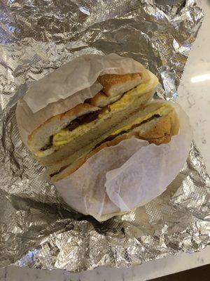 Bacon egg and cheese roll. Very good.