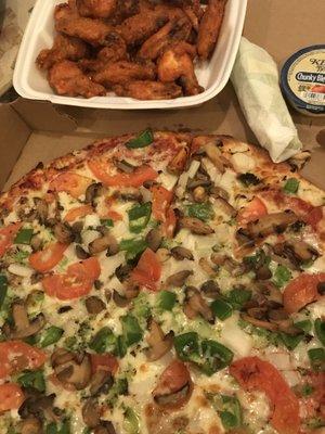 Veggie Pizza and Buff Wings