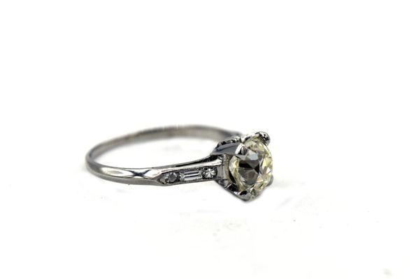 Platinum 1930's old European cut diamond engagement ring.