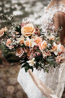 Lush bridal bouquet featuring local blooms