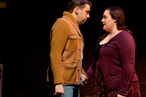 Joe Kenderes as Mickey and Kate Leigh Michalski as Linda in "Blood Brothers"