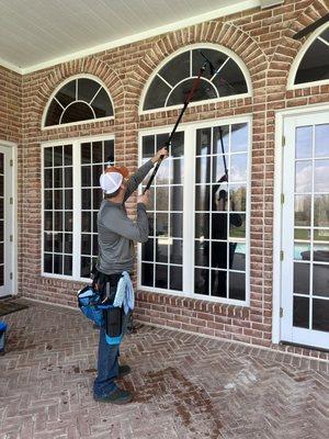 Window cleaning on a 68 window residential home. Let our professional and friendly staff make your home mighty clean.