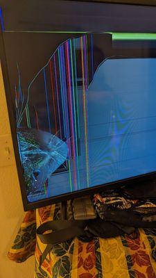 Destroyed TV courtesy of Indoor Comfort's intrepid installation team.