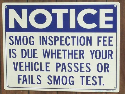 Notice for smog inspection fee