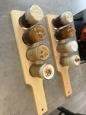 Seasonal coffee flight: maple, caramel, orange vanilla, tiramisu