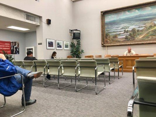 First waiting room in jury assembly room. Juror check-in is straight ahead (not pictured).