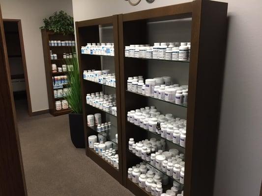 Large Selection of Supplements used to improve patient health and outcome when needed.