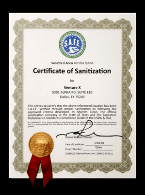 Receive a Certificate of Sanitization to display in your window from SAFEVerified.org with every sanitizing service.