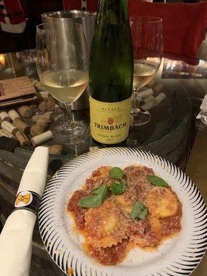 Home made ravioli by Pasta Mark, and Pinot Blanc