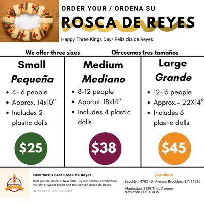 Rosca de Reyes está cerca ,llame para hacer su orden o visítenos en línea www.donpacolopez.con