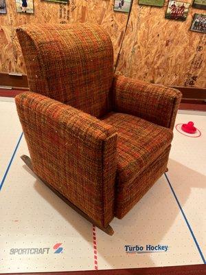 1950s child rocking chair restored kept original fabric