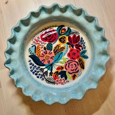 Handbuilt & hand painted pie plate!