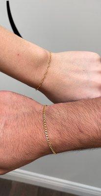 Customized gold bracelets (permanent jewelry)