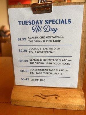 Tuesday Specials ALL DAY! Staff is so friendly and work hard here