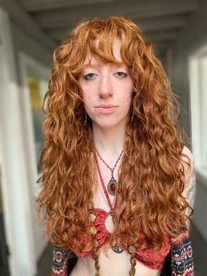 red color, long natural texture, Deva cut