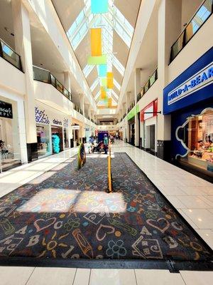 From inside the mall with nice ceiling decorations