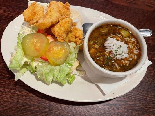 Shrimp PoBoy and gumbo combo