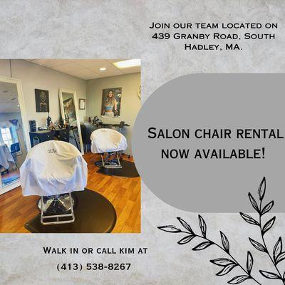 Salon chair rental Available.