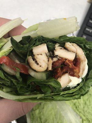 grilled chicken, cucumber, goat cheese, roasted peppers, and balsamic on a lettuce wrap