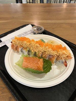 Titanic roll (sub tuna for salmon) and salmon sashimi