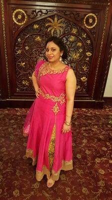 Happy customer.  Raw silk, antique work anarkali. With Italian sequin pajama