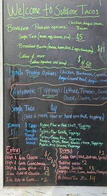 Menu at new Waldo road location