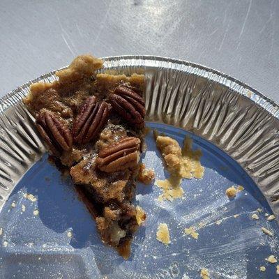 Whiskey pecan pie from Frog Hollow Farm. Last slice...ate right out of the tin.