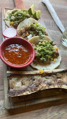 Steak tacos with bone marrow