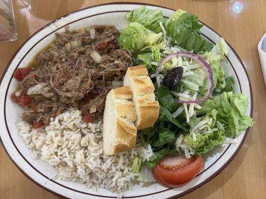 Ropa Vieja entree with salad