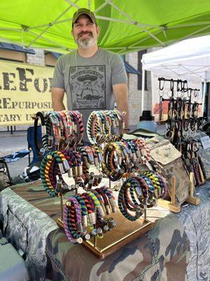 Re-Form recycled military gear. Very cool. Lone Star Farmers Market at Hill Country Galleria in front of B&N and The Hive.