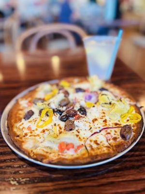 Mediterranean Pizza with a cauliflower crust