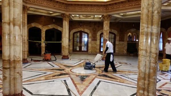 Restoring the marble floors at the Doheny Mansion.