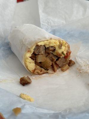 Breakfast Burrito w/ sausage, pico de gallo and salsa added