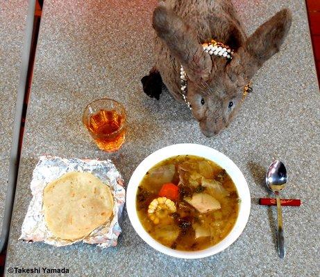 Miranda's Pupuseria, eatery for the Salvadoran foods. Dr. Takeshi Yamada & Seara (Coney Island sea rabbit). Their very thin Beef Stew.