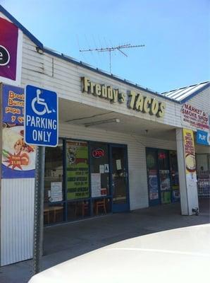 Front of Freddy's Tacos. Cheap and Good.