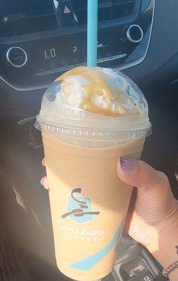 Vanilla White Mocha Cooler, with full shot of Carmel