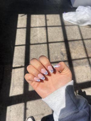 White and blue French tip on extensions