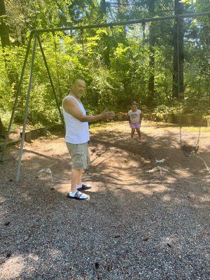 Playground area super old school but in great shape and perfect for my 4 year old