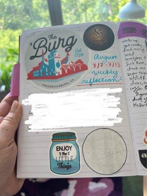 "enjoy the little things" sticker I bought to remember my pit stop in Fredericksburg