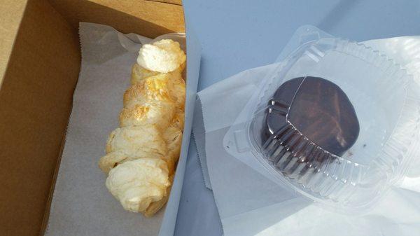 Treats! A cream horn and a peanut butter mousse.