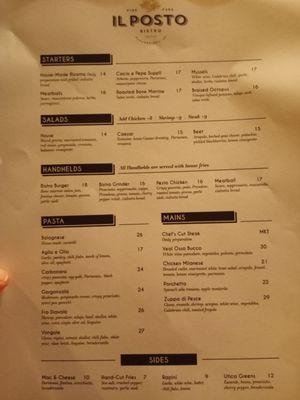 The menu the night I went.