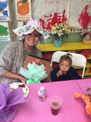 Mother's Day "mommy and me" tea party at Starter set. my daughter made me a paper hat and I got a gift made by her also. Such a great time