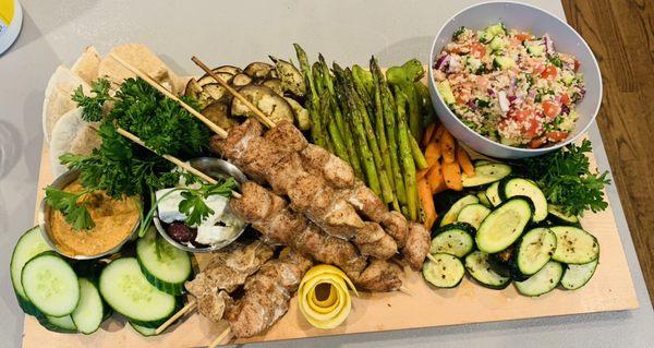 Mediterranean Chicken Board (hummus, roasted vegetables, tabbouleh salad)