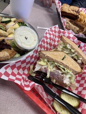 Club sandwich and side salad