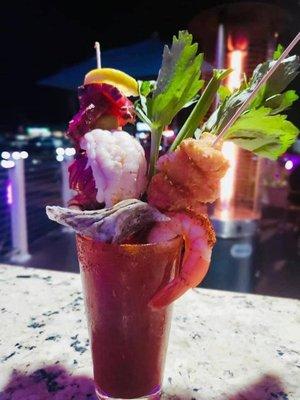 Our loaded Seafood Mary! Lobster, Oysters, Shrimp, Fried Grouper Bites, Ahi tuna and our amazing house bloody mary mix!!